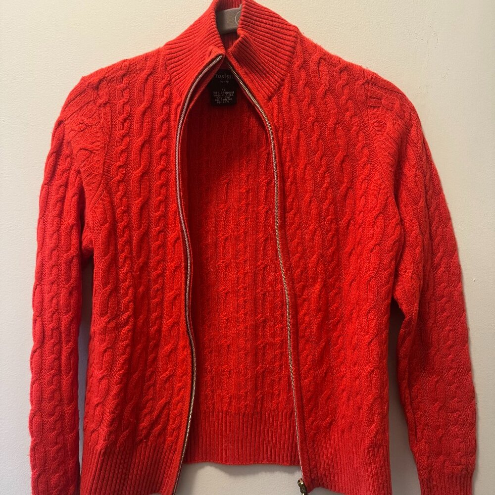 Sutton Studio 100% Cashmere Full Zip Cable-knit Sweater